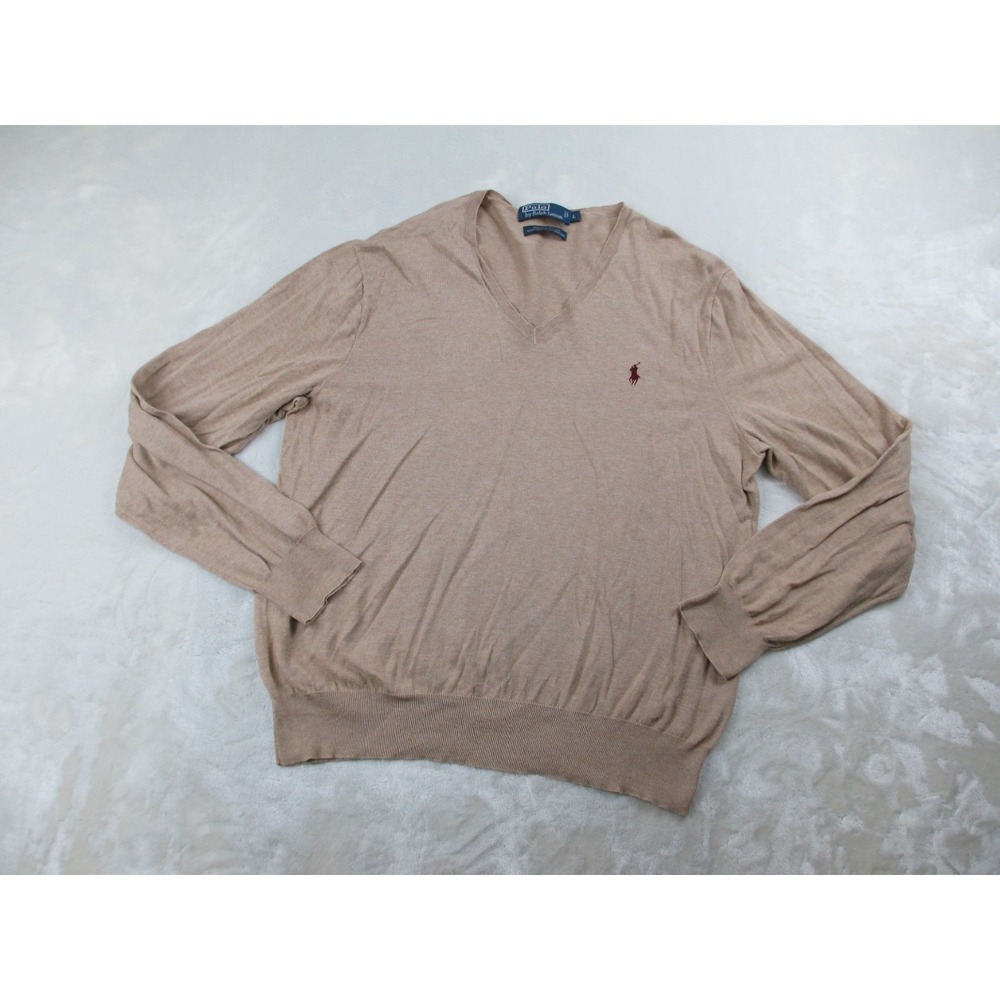 Ralph Lauren Sweater Mens Large Brown Knit Pullover Lightweight Pima Cotton Pony - Picture 2 of 8